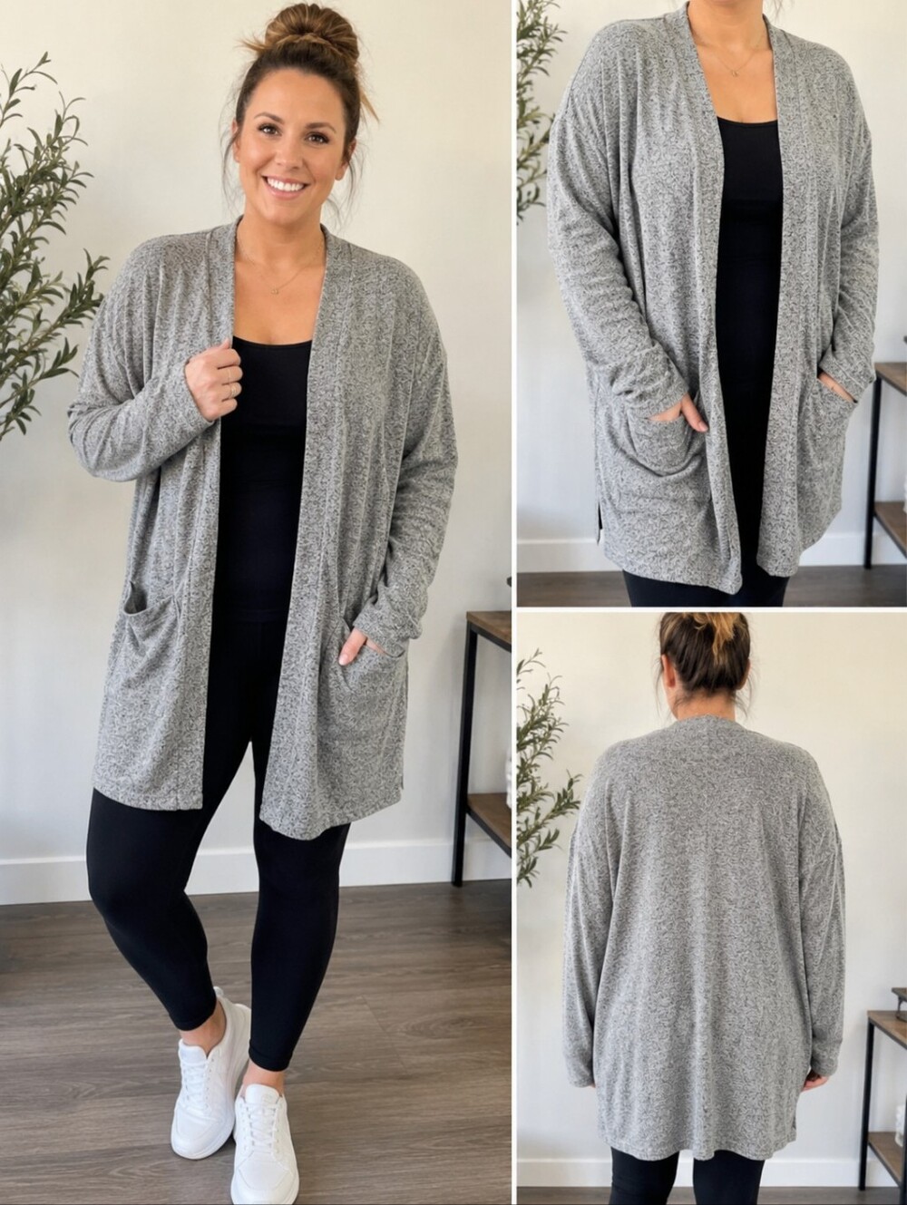 ZYIA Active Heathered Gray/Sage  Boyfriend Cardigan Sweater | XXL